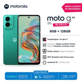 Motorola G45 5G 8+8/128GB - Up to 16GB Extended RAM - Snapdragon 6s Gen 3 - 6.5 inch Screen Size - Gorilla Glass 3 - 120Hz - 50MP Main Camera - 5000mAh - NFC - Dolby Atmos Stereo Speaker - Blue