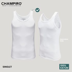 CHAMPIRO - Singlet Putih Pria C.0102W - Pakaian Dalam Pria Singlet isi 1pcs - Putih, M