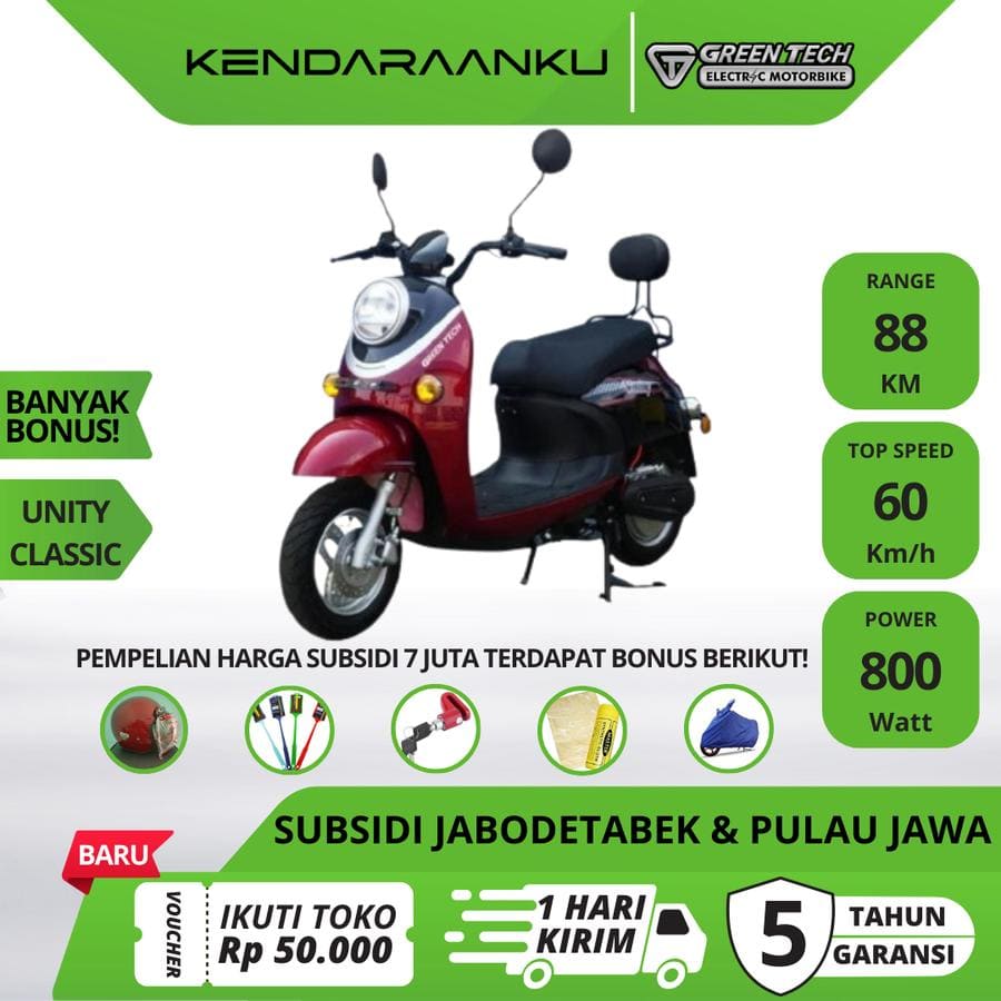Motor Listrik Subsidi Greentech UNITY CLASSIC - OTR TANGERANG - Merah, Off The Road