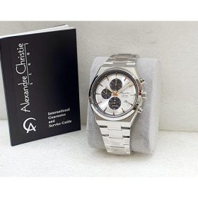 Jam tangan original ac pria Alexandre Christie rantai silver panda strap stainless tahan air D.42mm - silver